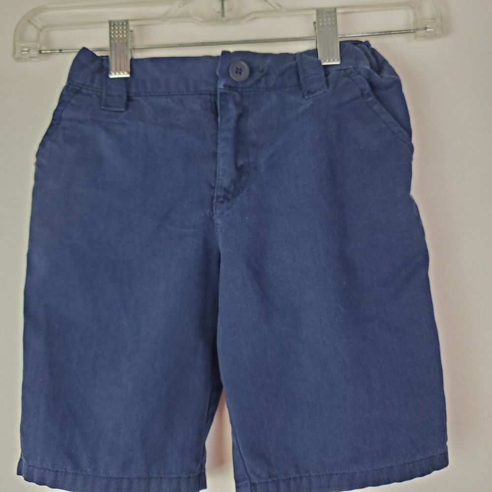 Cherokee Boys Navy Blue Cotton Zip Shorts Uniform Adjustable Waist Size 6X